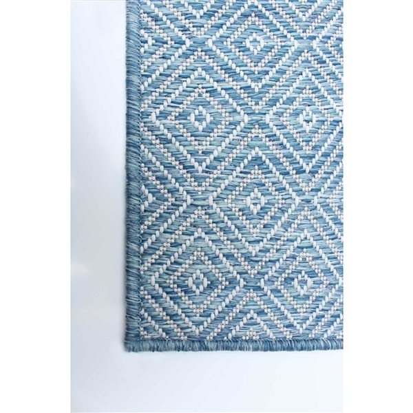 Tapis d'intérieur/extérieur Veranda Diamond rectangulaire 7 pi x 10 pi au motifs géométriques bleu par Ecarpet