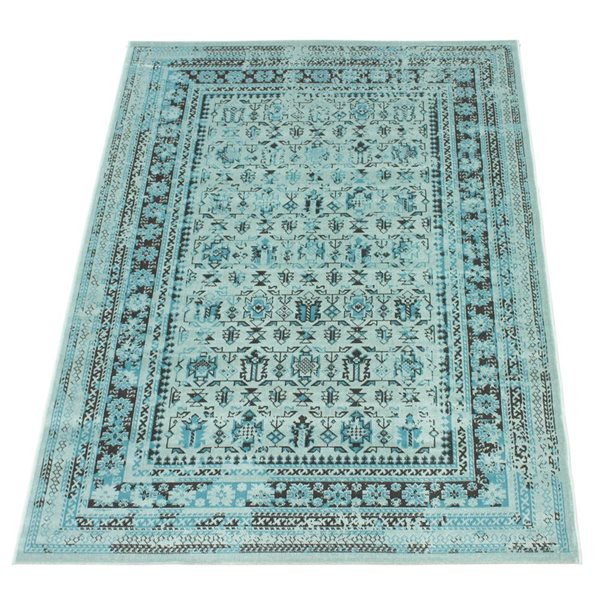 Ecarpet Wilby 7-ft x 10-ft Aqua Rectangular Indoor Geometric Area Rug
