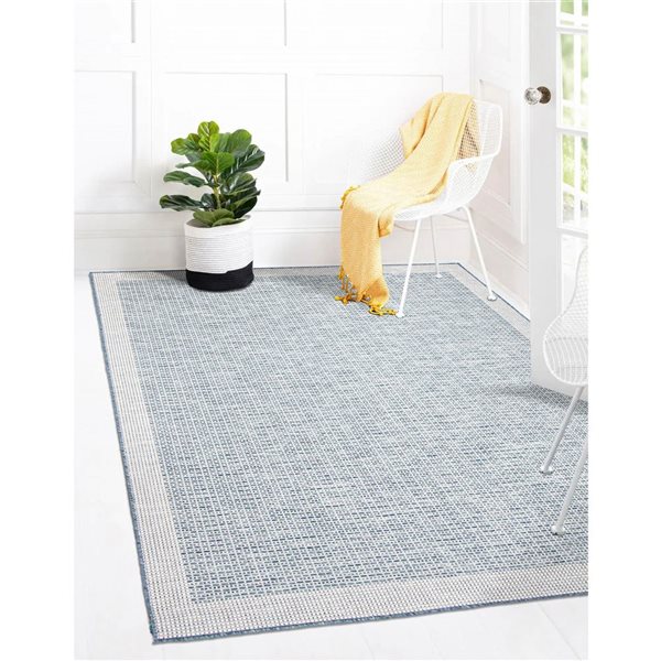 Ecarpet Veranda Classic 7-ft x 10-ft Blue Rectangular Indoor/outdoor Border Area Rug