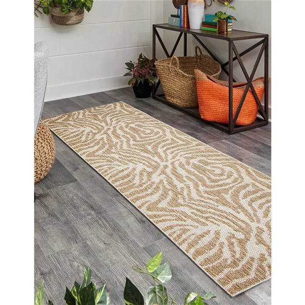 Tapis de passage d'intérieur Zendaya rectangulaire 3 pi x 8 pi au motifs abstraits taupe par Ecarpet