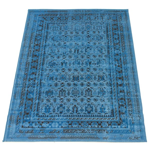 Tapis d'intérieur Wilby rectangulaire 5 pi x 8 pi au motifs géométriques bleu par Ecarpet