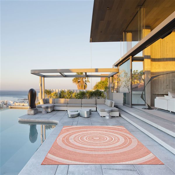 Ecarpet Veranda Modern 7-ft x 10-ft Coral Rectangular Indoor/outdoor Geometric Area Rug