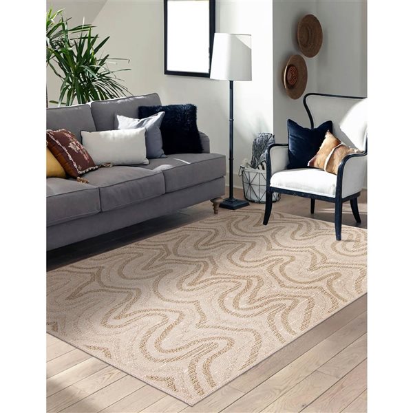 Ecarpet Venus 7-in x 9-in Beige Rectangular Indoor Abstract Area Rug