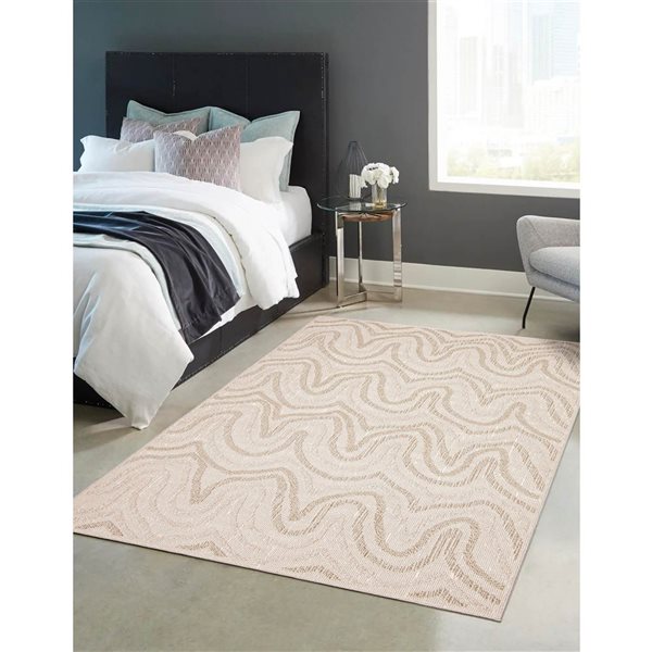 Ecarpet Venus 7-in x 9-in Beige Rectangular Indoor Abstract Area Rug