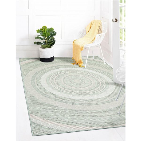 Tapis d'intérieur/extérieur Veranda Modern rectangulaire 5 pi x 7 pi au motifs géométriques menthe par Ecarpet