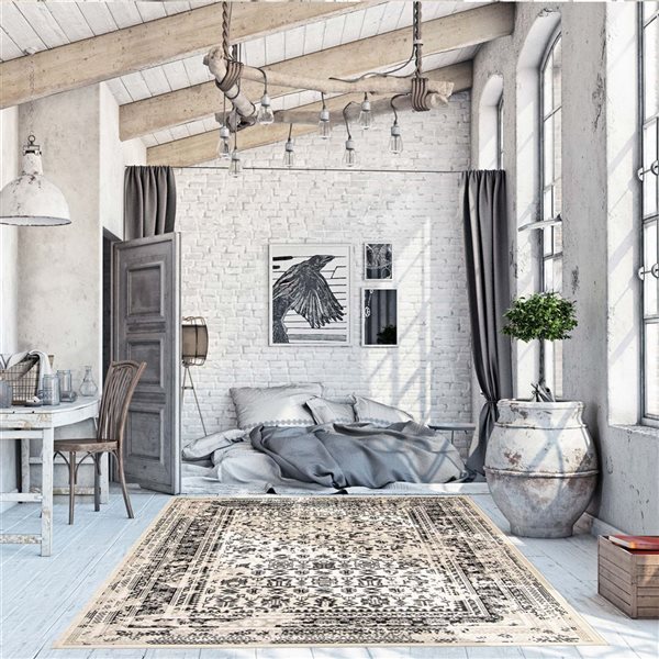 Ecarpet Wilby 4-ft x 6-ft Grey Rectangular Indoor Geometric Area Rug