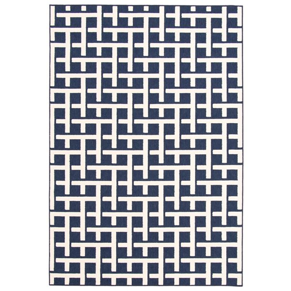 Tapis d'intérieur/extérieur Villa rectangulaire 5 pi x 8 pi au motifs géométriques bleu par Ecarpet