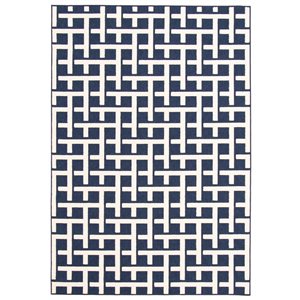 Tapis d'intérieur/extérieur Villa rectangulaire 5 pi x 8 pi au motifs géométriques bleu par Ecarpet