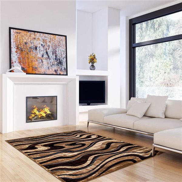 Ecarpet Yasmine 7-ft x 10-ft Chocolate Rectangular Indoor Abstract Area Rug