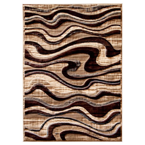 Tapis d'intérieur Yasmine rectangulaire 7 pi x 10 pi au motifs abstraits chocolat par Ecarpet