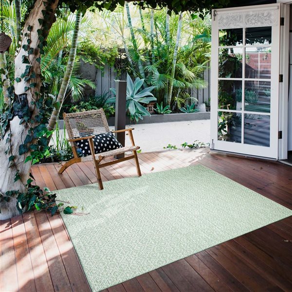 Ecarpet Veranda Diamond 5-ft x 7-ft Mint Rectangular Indoor/outdoor Geometric Area Rug