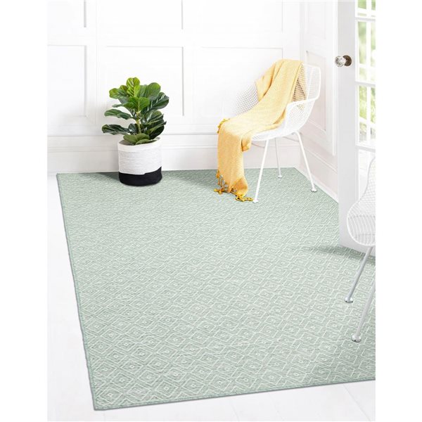 Tapis d'intérieur/extérieur Veranda Diamond rectangulaire 7 pi x 10 pi au motifs géométriques menthe par Ecarpet