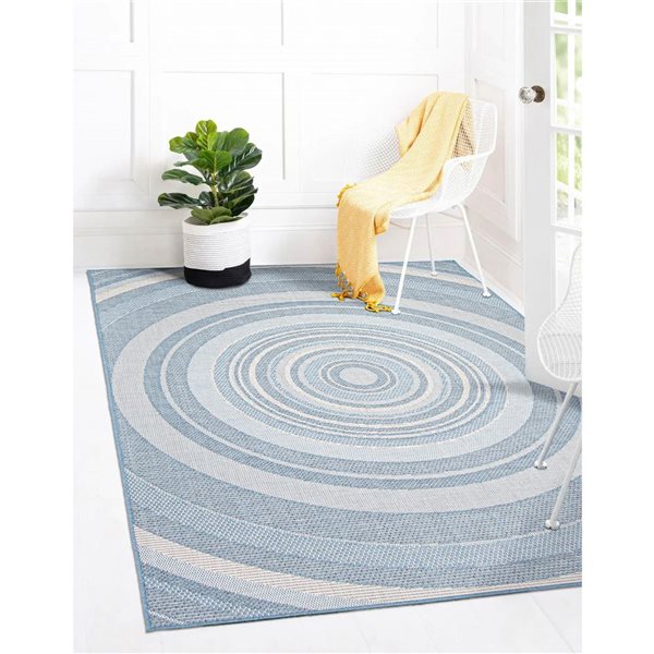 Ecarpet Veranda Modern 7-ft x 10-ft Light Blue Rectangular Indoor/outdoor Geometric Area Rug