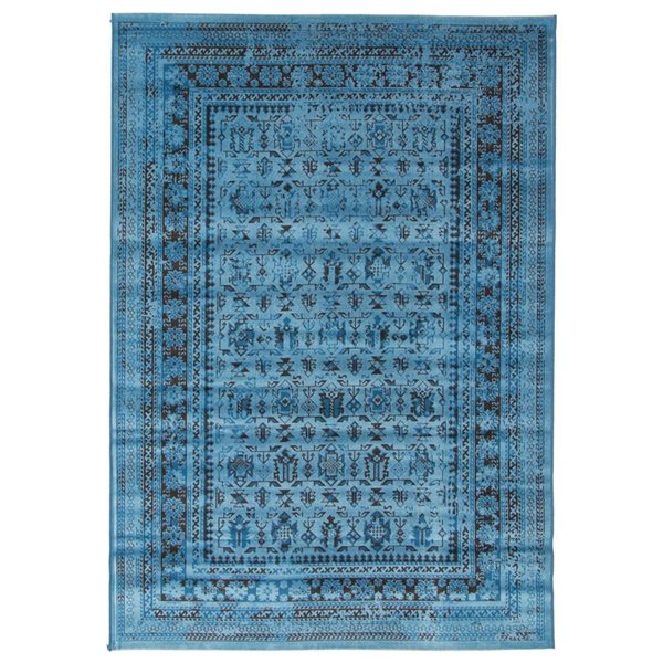 Tapis d'intérieur Wilby rectangulaire 5 pi x 7 pi au motifs géométriques bleu par Ecarpet