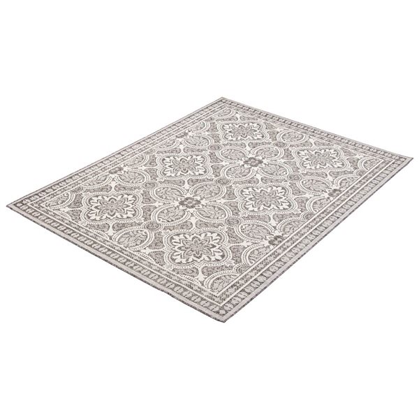 Ecarpet Veranda Traditional 7-ft x 10-ft Grey Rectangular Indoor/outdoor Border Area Rug