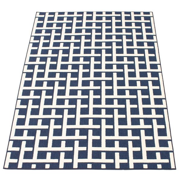 Tapis d'intérieur/extérieur Villa rectangulaire 7 pi x 10 pi au motifs géométriques bleu par Ecarpet