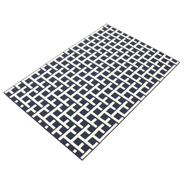 Tapis d'intérieur/extérieur Villa rectangulaire 7 pi x 10 pi au motifs géométriques bleu par Ecarpet