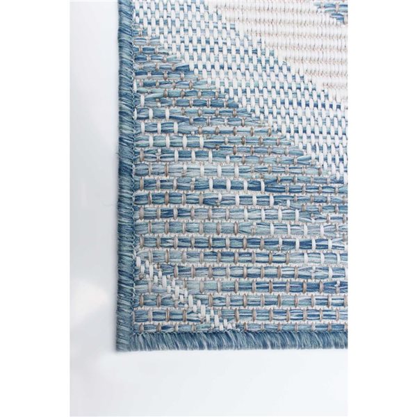 Tapis d'intérieur/extérieur Veranda Modern rectangulaire 5 pi x 7 pi au motifs géométriques bleu par Ecarpet