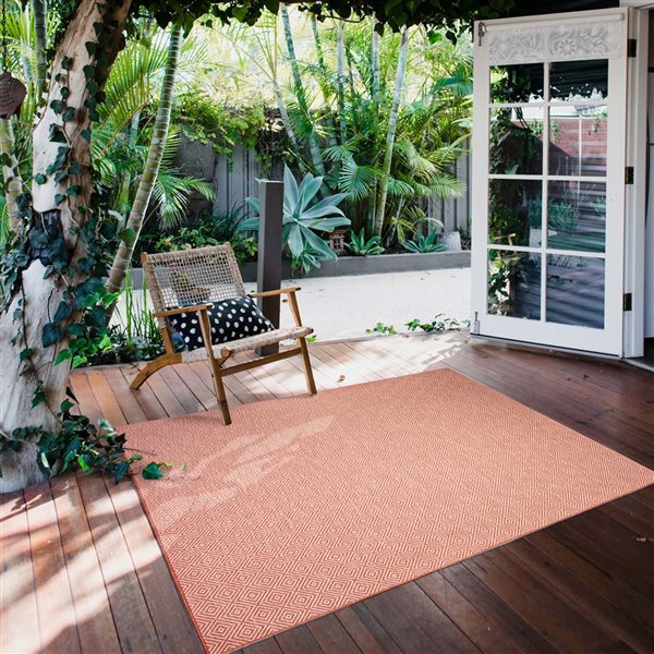 Ecarpet Veranda Diamond 5-ft x 7-ft Coral Rectangular Indoor/outdoor Geometric Area Rug