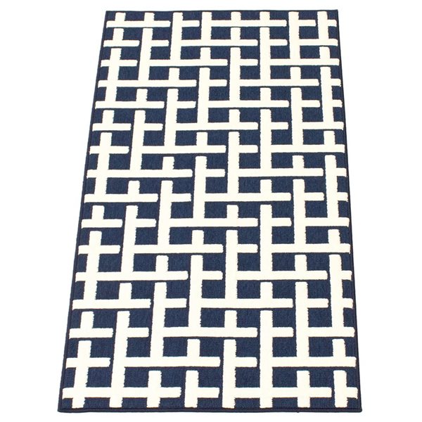 Tapis d'intérieur/extérieur Villa rectangulaire 3 pi x 5 pi au motifs géométriques bleu par Ecarpet