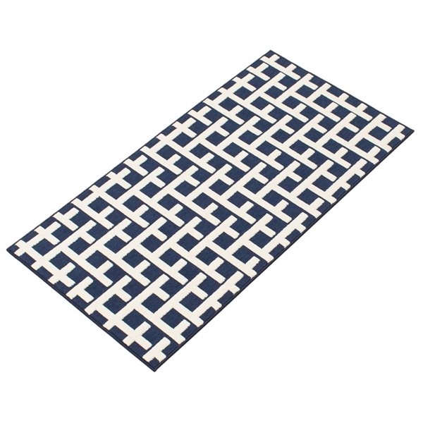 Tapis d'intérieur/extérieur Villa rectangulaire 3 pi x 5 pi au motifs géométriques bleu par Ecarpet