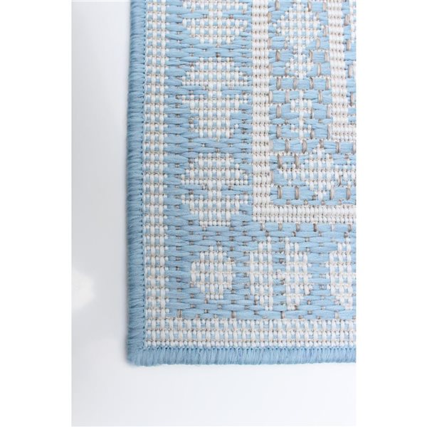 Ecarpet Veranda Traditional 7-ft x 10-ft Light Blue Rectangular Indoor/outdoor Border Area Rug