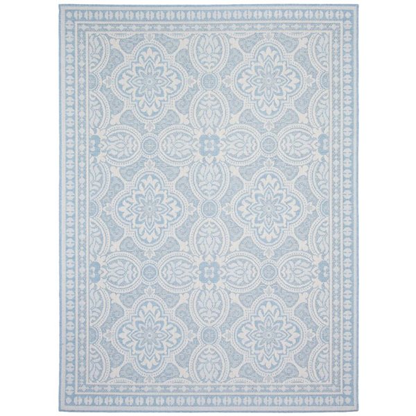 Ecarpet Veranda Traditional 7-ft x 10-ft Light Blue Rectangular Indoor/outdoor Border Area Rug