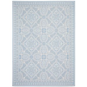 Ecarpet Veranda Traditional 7-ft x 10-ft Light Blue Rectangular Indoor/outdoor Border Area Rug