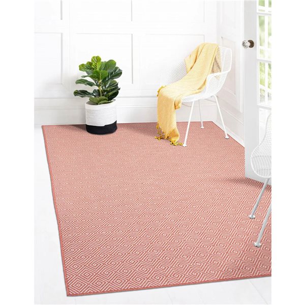 Tapis d'intérieur/extérieur Veranda Diamond rectangulaire 7 pi x 10 pi au motifs géométriques corail par Ecarpet