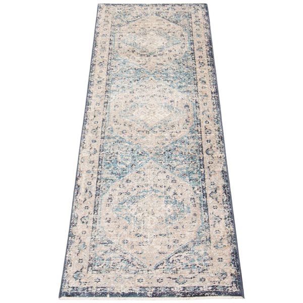 ECARPET Bolivia Bijar 2-ft x 8-ft Grey and Blue Rectangular Runner