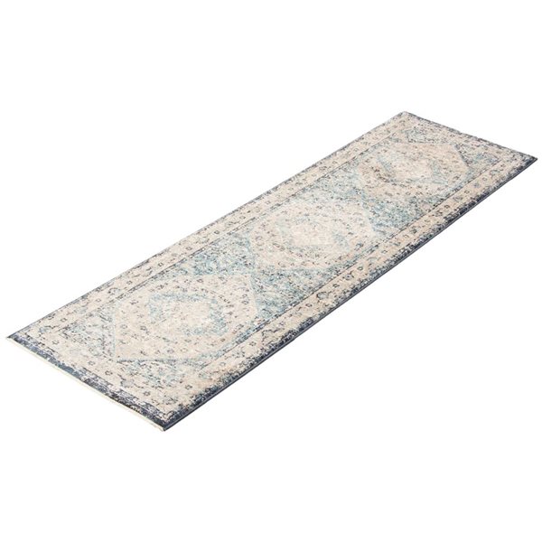 ECARPET Bolivia Bijar 2-ft x 8-ft Grey and Blue Rectangular Runner