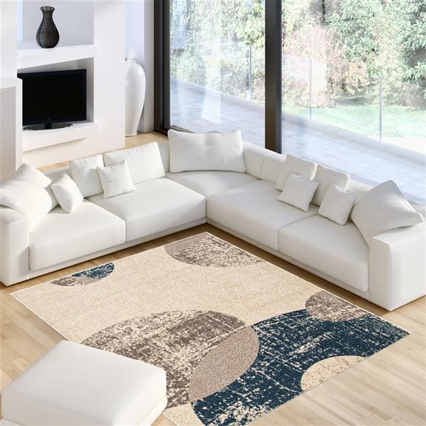 ECARPET Bellagio 4-ft x 5.5-ft Ivory and Blue Rectangular Area rug