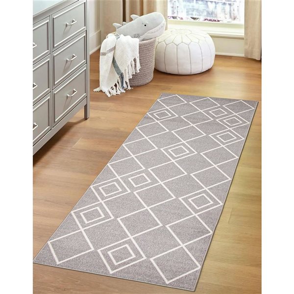 ECARPET Aqua Kenza 2.5-ft x 8-ft Grey Rectangular Runner