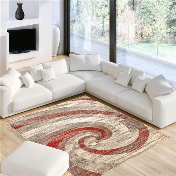 ECARPET Cora 8-ft x 10-ft Ivory and Red Rectangular Area rug