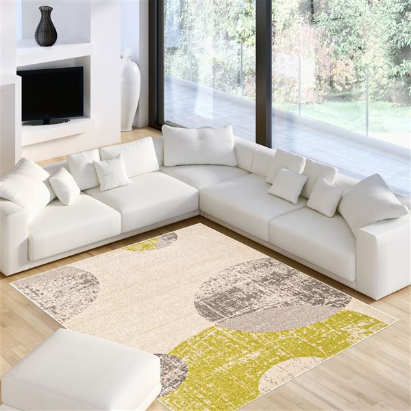 ECARPET Bellagio 4-ft x 5.5-ft Ivory and Green Rectangular Area rug