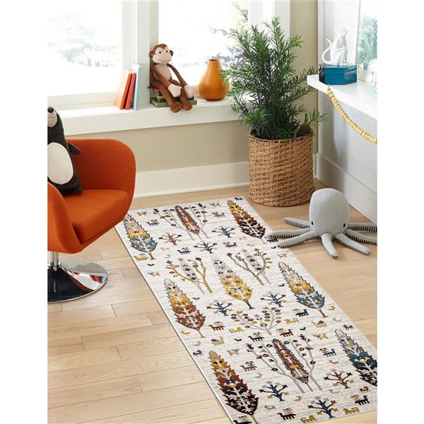 Tapis de passage Aqua Pine par ECARPET rectangulaire ivoire de 2,5 pi x 8 pi