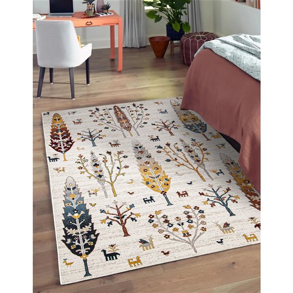 Tapis Aqua Pine par ECARPET rectangulaire ivoire de 8 pi x 10 pi