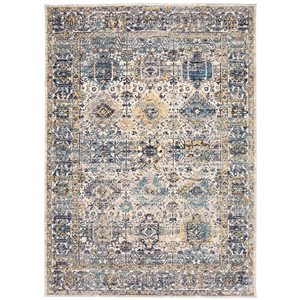 ECARPET Bolivia Yalameh 5.25-ft x 7.5-ft Ivory and Blue Rectangular Area rug