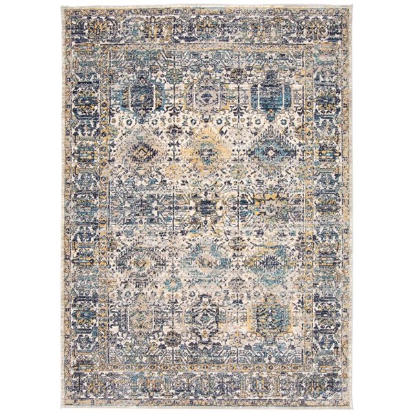 Tapis Bolivia Yalameh par ECARPET rectangulaire ivoire et bleu de 5,25 pi x 7,5 pi