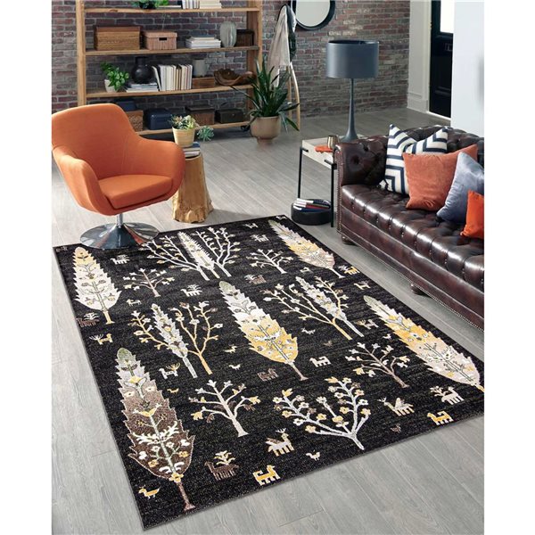 ECARPET Aqua Pine 5-ft x 7-ft Black Rectangular Area rug