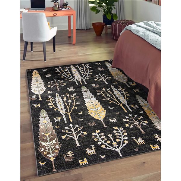 ECARPET Aqua Pine 5-ft x 7-ft Black Rectangular Area rug