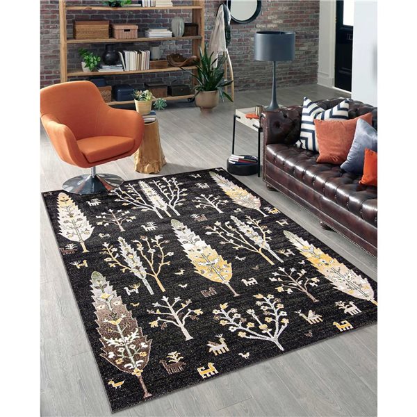 ECARPET Aqua Pine 8-ft x 10-ft Black Rectangular Area rug