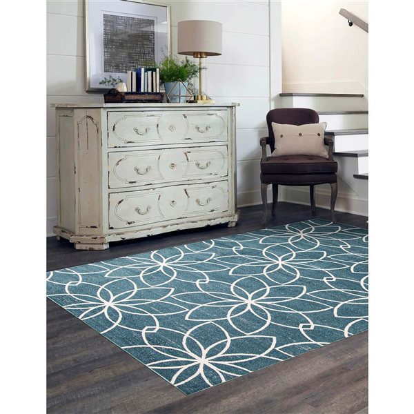 ECARPET Aqua Terali 3-ft x 5-ft Turquoise Rectangular Area rug