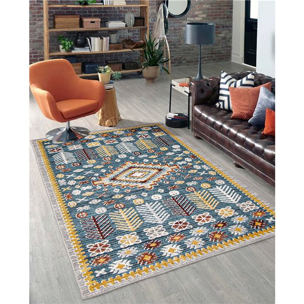 ECARPET Aqua Gypsy 5-ft x 7-ft Blue Rectangular Area rug