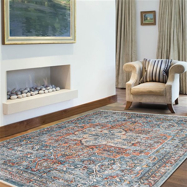 ECARPET Bahama Heriz 6.5-ft x 10-ft Blue Rectangular Area rug