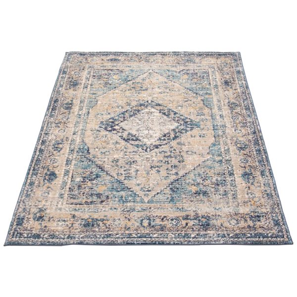 Tapis Bolivia Bijar par ECARPET rectangulaire gris et bleu marine de 6,5 pi x 8 pi