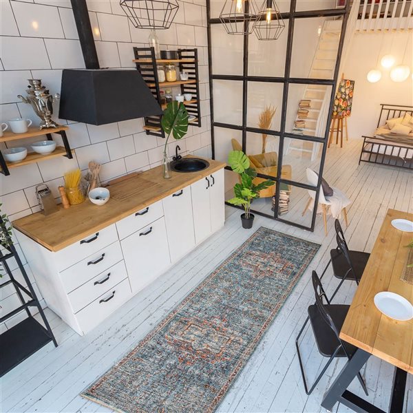 ECARPET Bahama Heriz 3-ft x 10-ft Blue Rectangular Runner