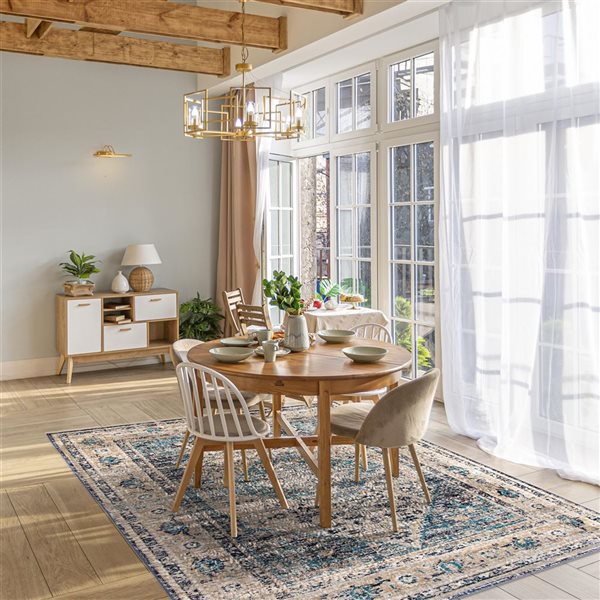 ECARPET Bolivia Bijar 5.25-ft x 7.5-ft Grey and Blue Rectangular Area rug