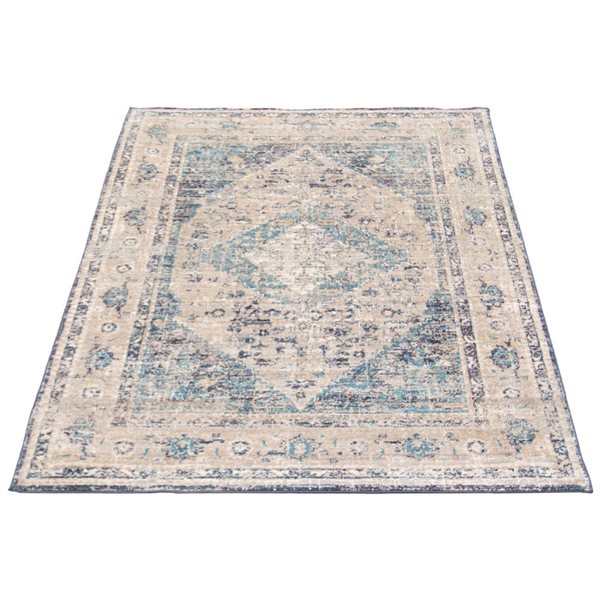 ECARPET Bolivia Bijar 5.25-ft x 7.5-ft Grey and Blue Rectangular Area rug