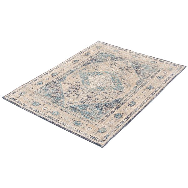 ECARPET Bolivia Bijar 5.25-ft x 7.5-ft Grey and Blue Rectangular Area rug